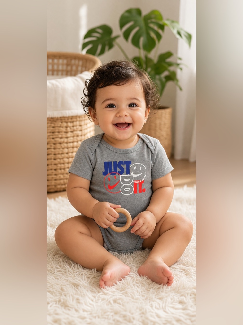 Nike Baby Boys "Just Do It" Smiley Face Bodysuit Gray 6M